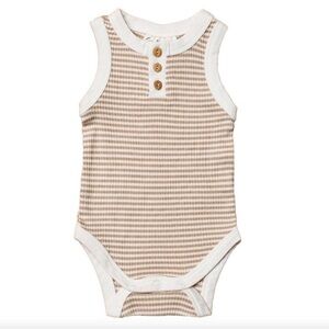 City‎ Mouse - Ribbed Henley Tank Onesie in Sesame Stripes
